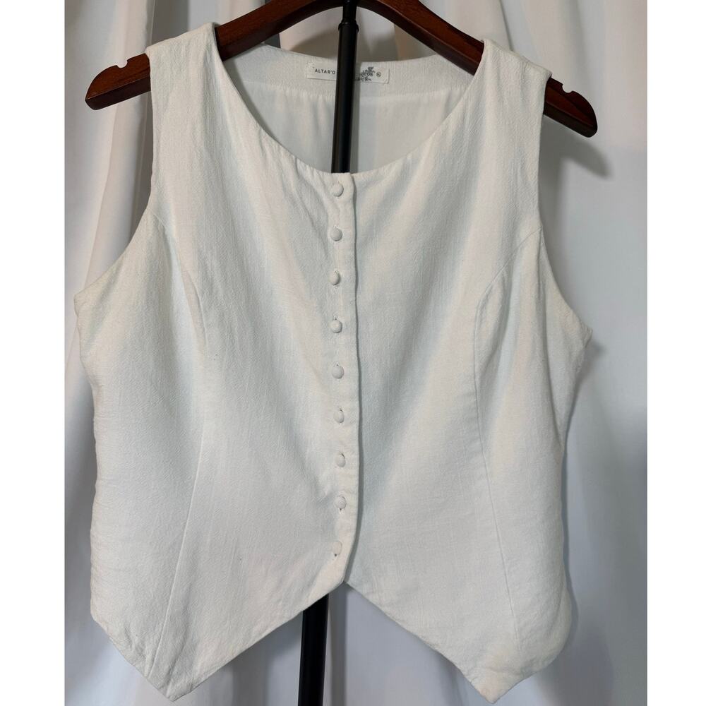 Altar'd State White Linen Blend Button Front Vest Top XL Tailored Sleeveless